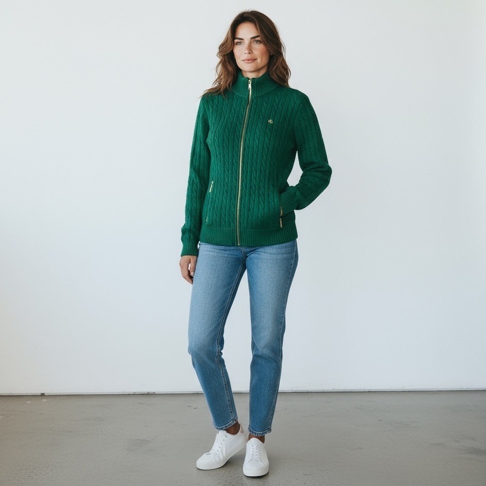Ralph Lauren | cable knit mock neck full zip cardigan XS - Picture 2 of 11
